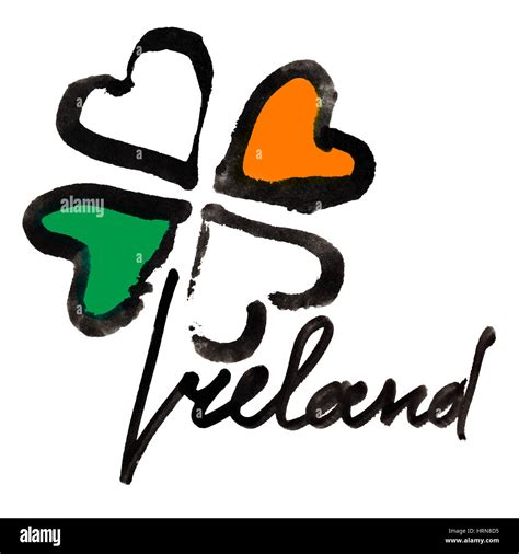 Irlanda. Irish trébol de cuatro hojas con los colores de la bandera de Irlanda y las letras ...