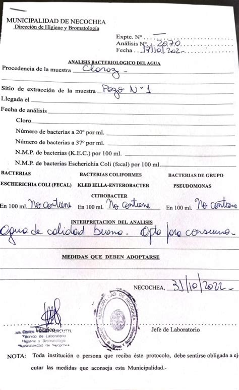 Claraz Realizaron análisis del agua y el resultado fue de calidad