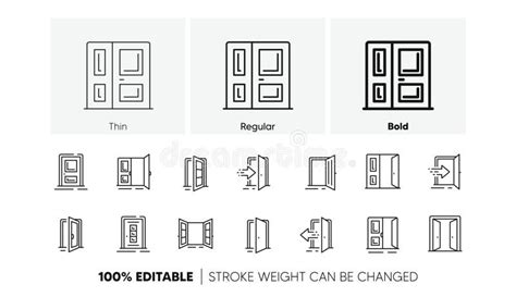 Entrance Line Icons Open Door Building Entry And Emergency Exit