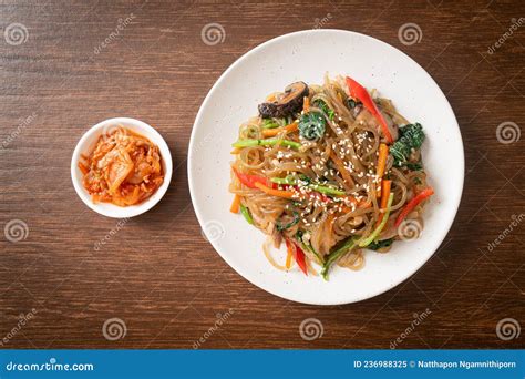 Japchae Or Stir Fried Korean Vermicelli Noodles With Vegetables And