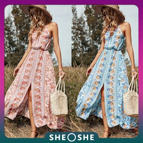 Vestido Largo Bohemio De Verano Sin Mangas Para Mujer Traje Sexy Con