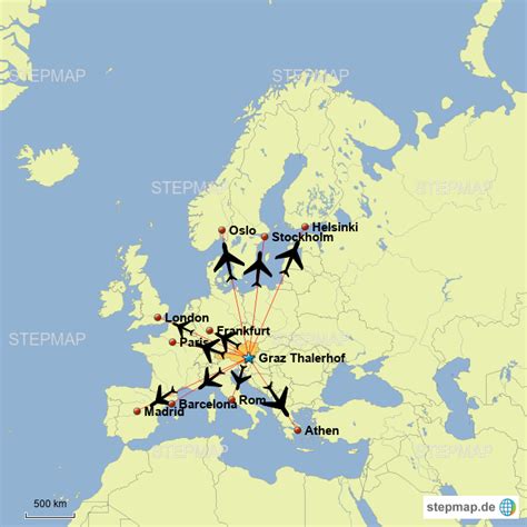 StepMap Flughäfen Europa Landkarte für Deutschland