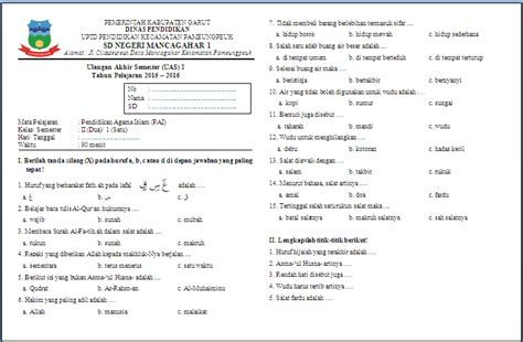 Soal UAS Pendidikan Agama Islam PAI Kelas 2 Semester 1 Soal Soal Siswa