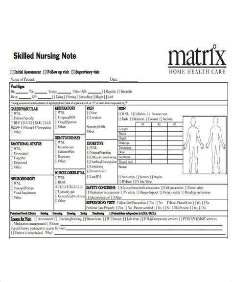 Sample Nursing Note Template