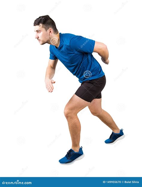 Side View Full Length Of Determined Caucasian Man Runner Standing In