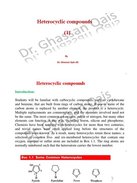 Heterocyclic Compounds 1 فصل ثاني مرحلة ثانية مادة العضوية Pdf Heterocyclic Compound