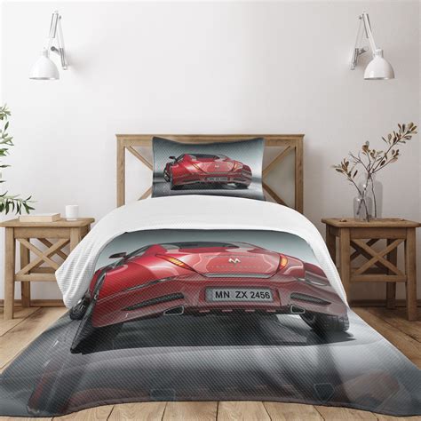 Ambesonne Cars Quilted Bedspread Set Pcs Sports Car Powerful Engine