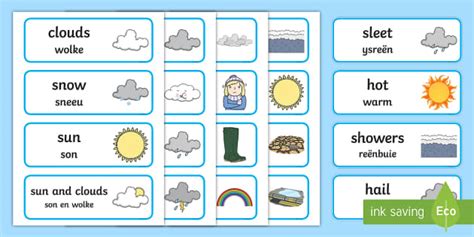 Weather Word Cards Englishafrikaans Teacher Made Twinkl