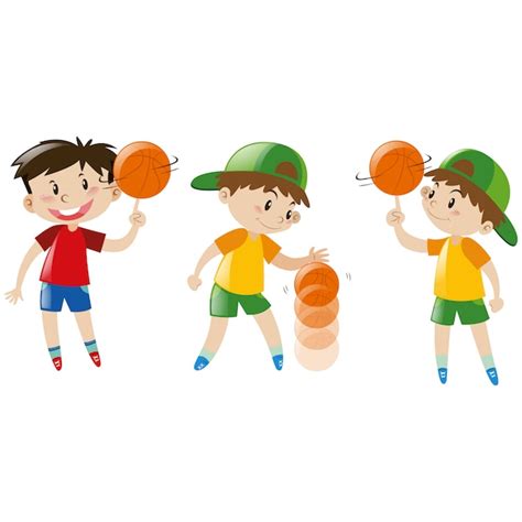 Cartoon Kids Playing Basketball