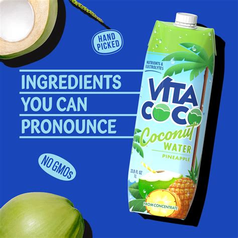 Vita Coco Real Coconut Water Pineapple Flavor 33 8 Fl Oz Tetra Pack Of 12