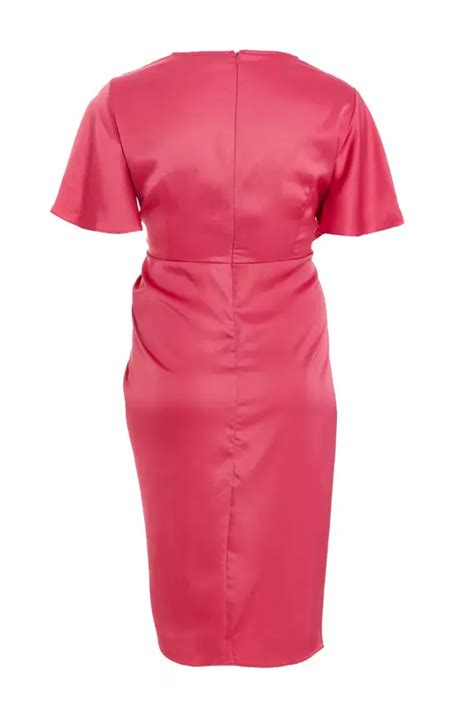 Curve Raspberry Satin Ruched Wrap Midi Dress Quiz Clothing