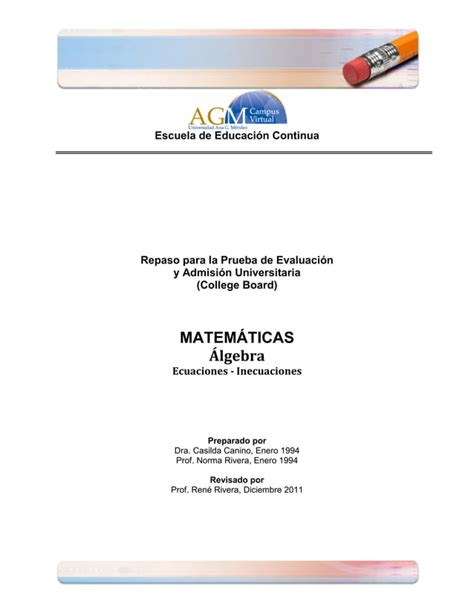 Lgebra Ecuaciones E Inecuaciones Pdf Descarga Gratuita