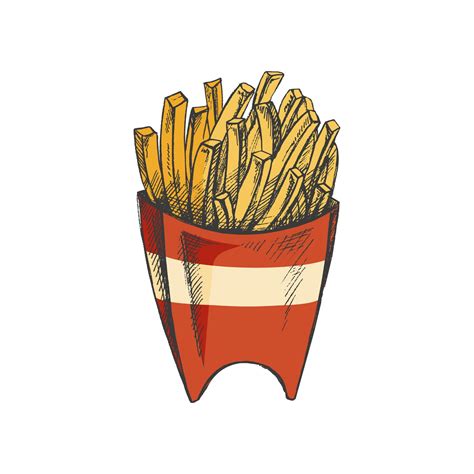 desenhado à mão colori esboço conjunto do francês fritas dentro uma