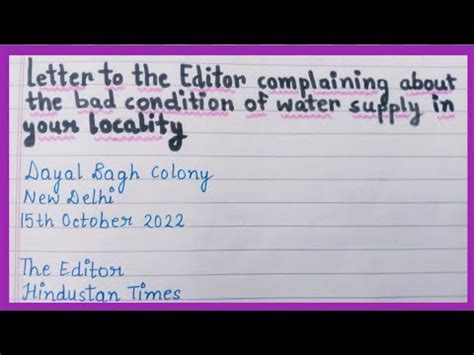 Letter To The Editor Complaining About The Bad Condition Of Water