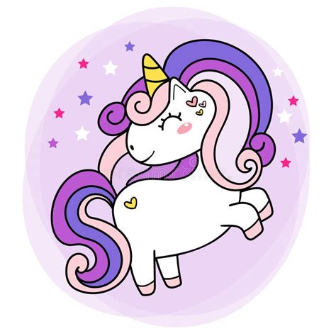 Cute Purple Baby Unicorn Magical Horn Simple Doodle Outline Vector