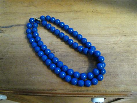 Mid Century 1950 S Blue Bead Necklace Vintage 30 P Gem