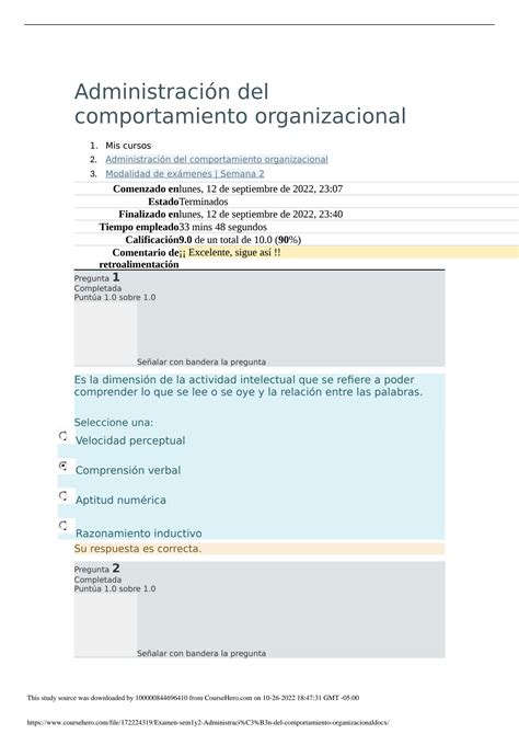 Solution Examen Sem Y Administraci N Del Comportamiento