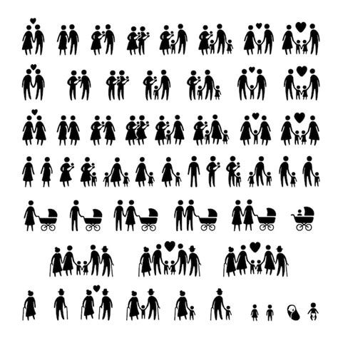 Icône Vectorielle De Silhouette Noire D une Famille Différente Isolée