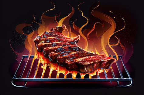 Premium Ai Image American Bbq Ribs Cooking On Grill Generative Ai