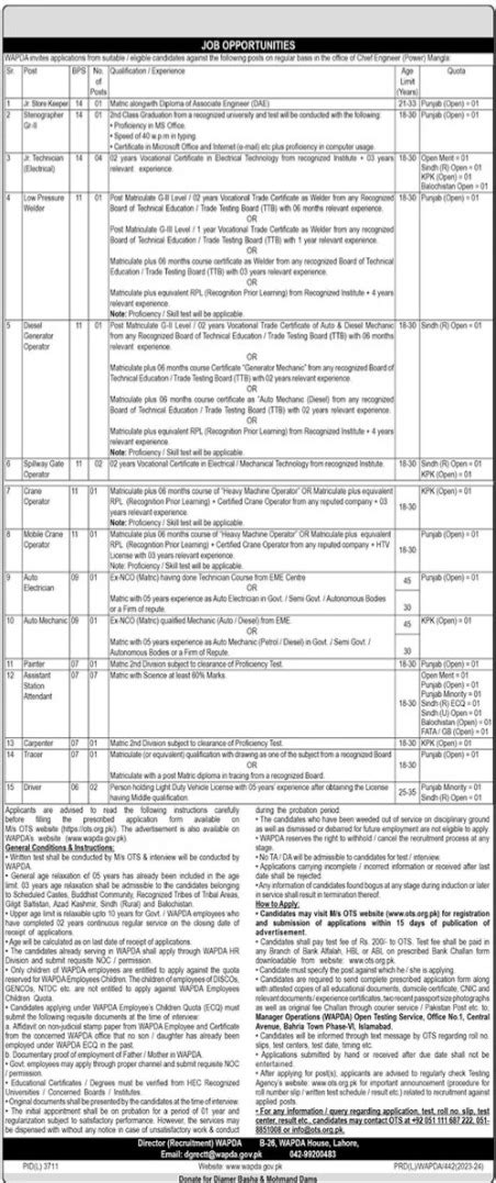 Positions Vacant At Water And Power Development Authority Job