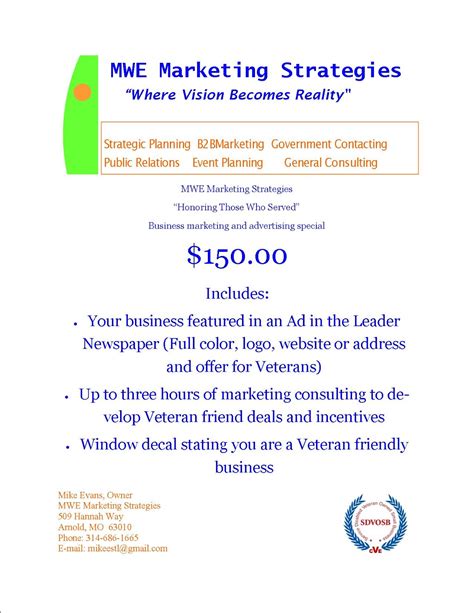 MWE Marketing Strategies: "Veteran Friendly Business" advertising campaign