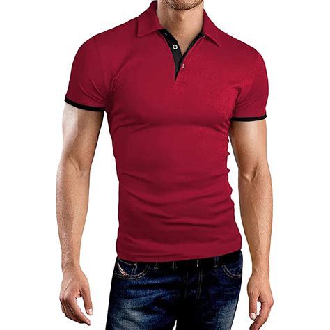 B91xz Mens Golf Polo Shirt Short Sleeve Slim Fit Cotton Golf Polo Shirts Basic Designedwine M