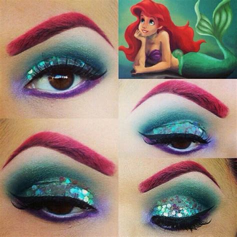 The Little Mermaid Themed Glitter Eyeshadow Look Maquiagem Ariel Maquiagem Sereia Maquiagem