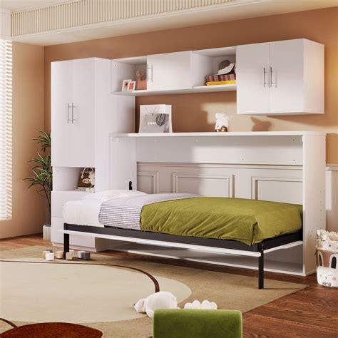 Twin Size Murphy Bed With Open Shelves And Storage Drawersbuilt In