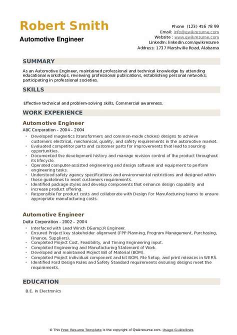 10+ Automotive Engineer Resume Samples & Templates for 2025