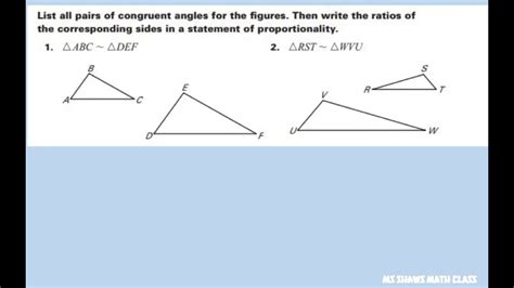 List The Congruent Angles For Similar Triangles Then Write The Ratios