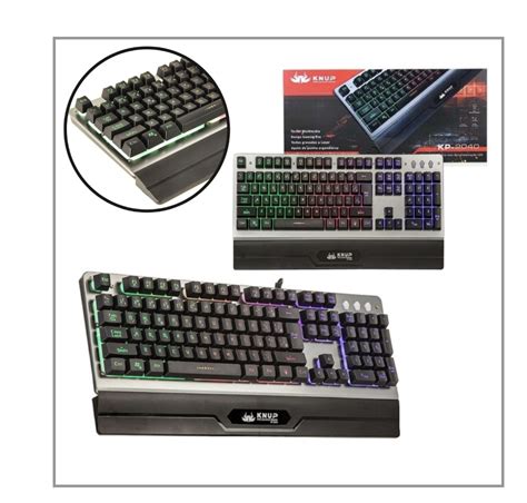 Teclado gamer usb pro apoio punho Iluminação led rgb knup kp 2040