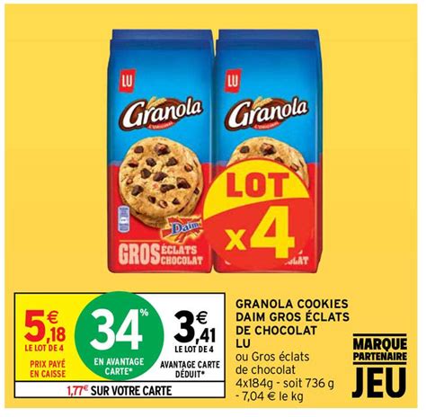 Promo Granola Cookies Daim Gros Clats De Chocolat Lu Chez Intermarch