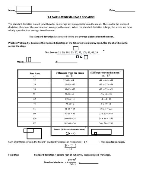 Standard Deviation Practice Worksheet Auto Recovered Name Date 9