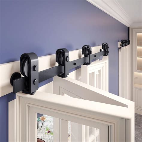 Finosen 64 Bi Folding Sliding Barn Door Hardware Track Kit For Four 15 Doorstop Mount