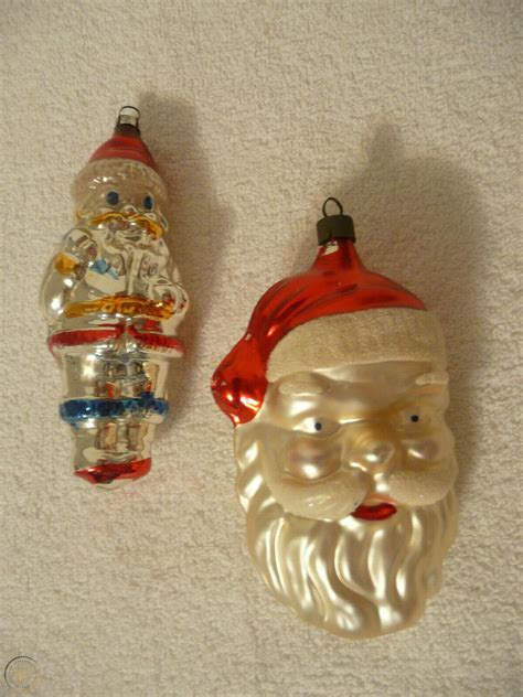 2 Vintage Mercury Blown Glass Santa Christmas Ornaments Germany 3847966106