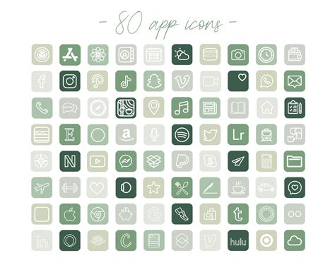 Green App Icons Aesthetic App Icons Green App Elements Etsy