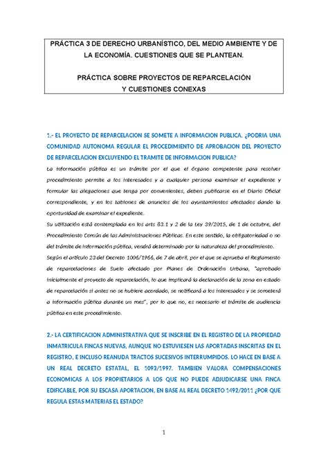 Práctica 3 DE Derecho Urbanístico J DEL Medio Ambiente Y DE LA Economía