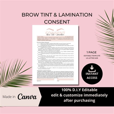 Editable Brow Tint And Lamination Consent Form Template I Esthetician