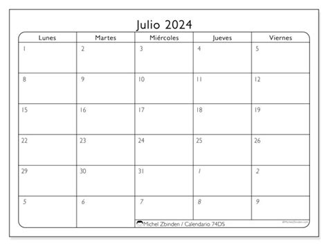 Calendario Julio D As Laborables Ds Michel Zbinden Hn