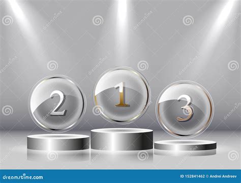 Gold Silver And Bronze Trophy Cup On Prize Podium Stock Vector