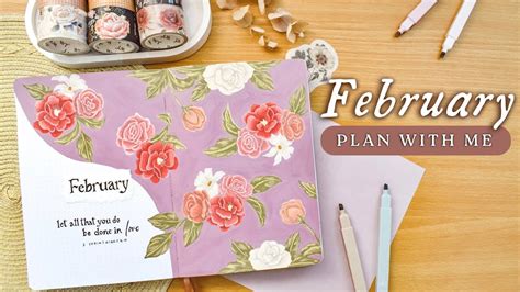 PLAN WITH ME February Bullet Journal Setup 2023 Romantic Spring