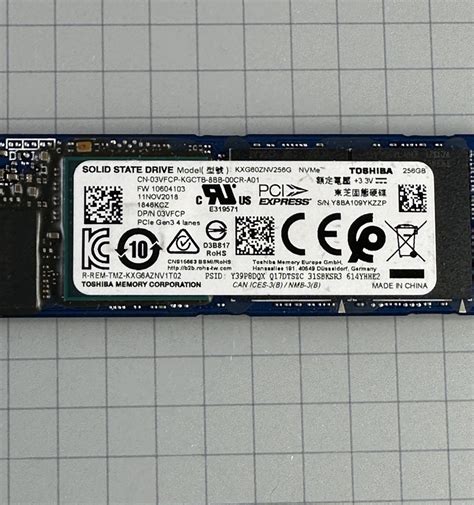 Toshiba KXG60ZNV256G XG6 256GB M 2 NVMe PCIE SSD DP N 03VFCP