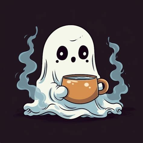 Premium Ai Image A Cartoon Ghost Holding A Cup Of Coffee With Steam