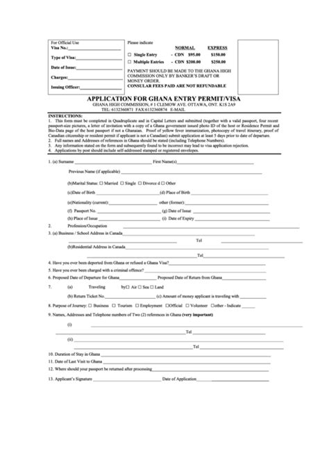 Fillable Application For Ghana Entry Permitvisa Form Ghana High Commission In Ottawa