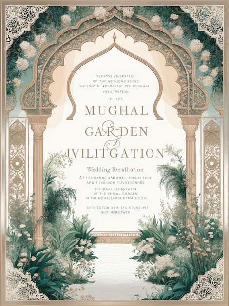 Traditional Mughal Garden Wedding Invitation Card Premium AI