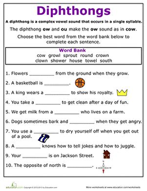 Practice Reading Vowel Diphthongs Ow Interactive Worksheet