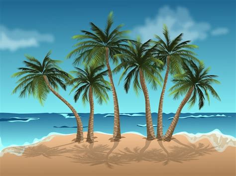 Palmeras En La Playa Vector Palmeras Vector Playa Vector Fondo De