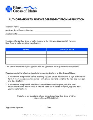 Fillable Online Authorization To Remove Dependent From Application