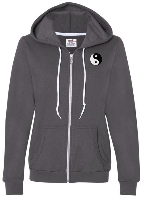 Womens Yin Yang Patch Full Zip Hoodie Pocket Print Full Zip Hoodie