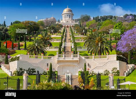 View Of Bahai Gardens And The Shrine Of The Bab On Mount Carmel In